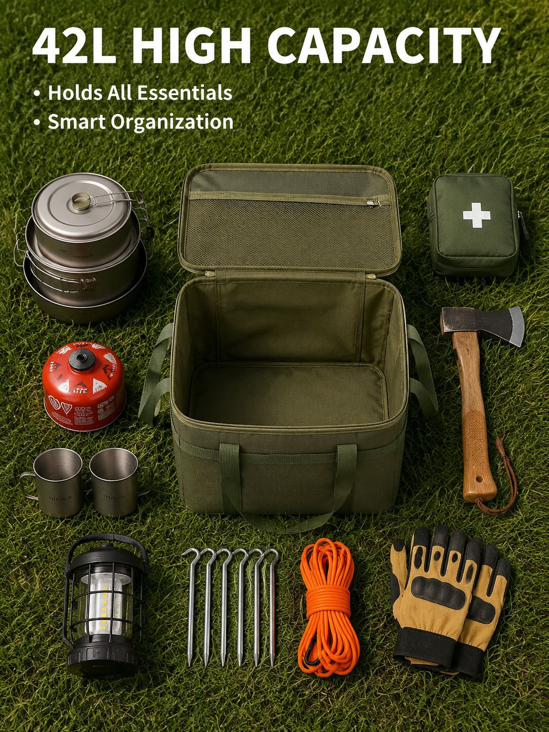 Spacious camping organizer for gear and equipment