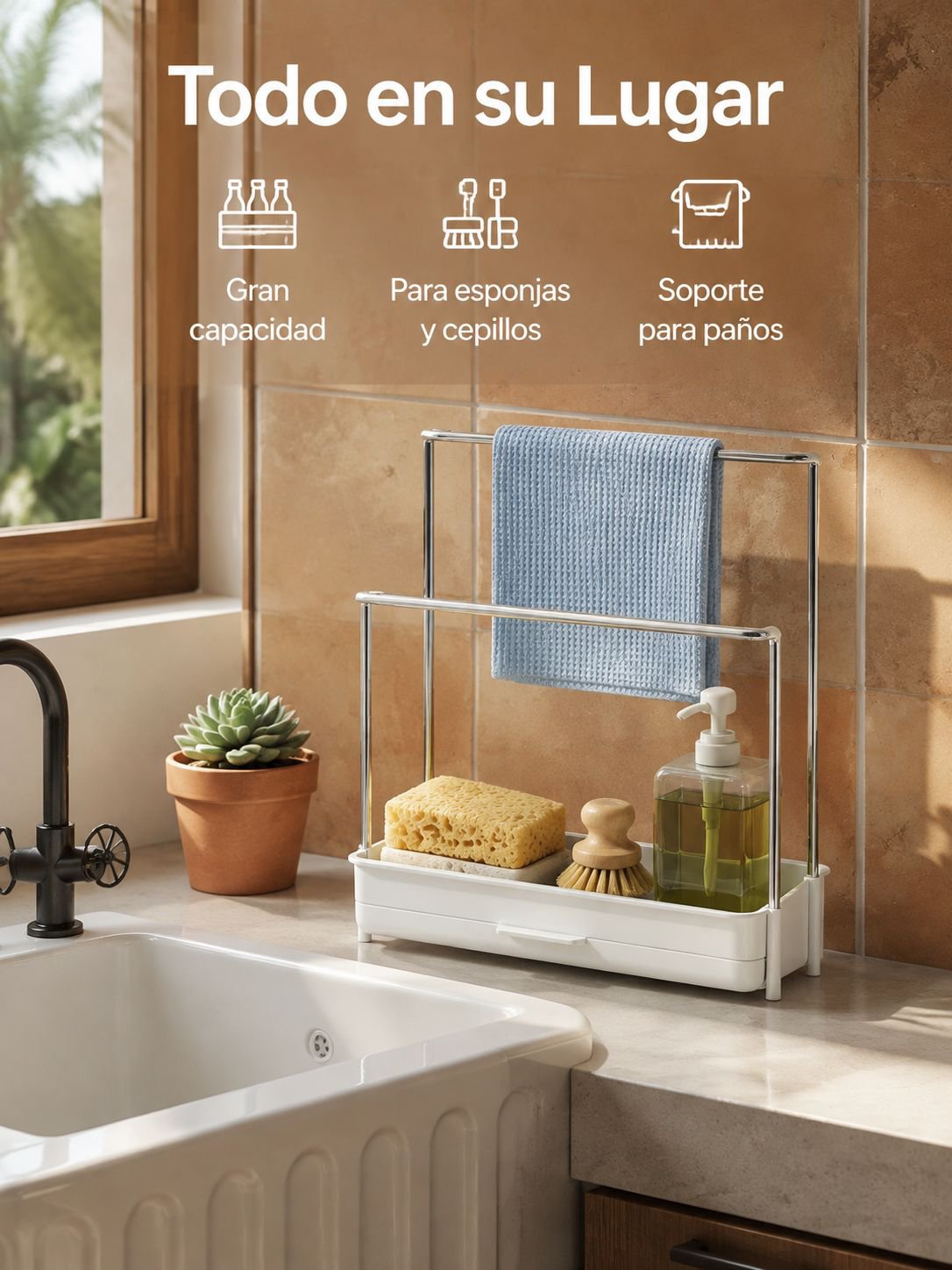 Soporte colgante para toallas y esponjas en baño moderno