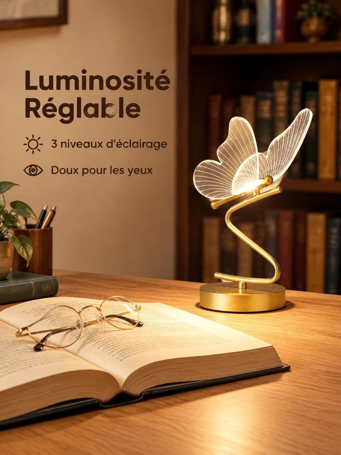 Lampe de table minimaliste de luxe de style nordique, lampe de chevet rechargeable en forme de papil