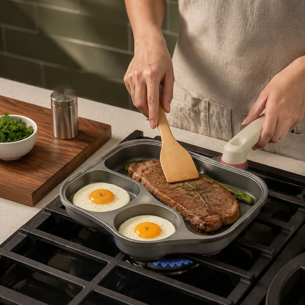 Titanium three-in-one frying pan breakfast pan non-stick pan fried egg hamburger non-stick thickened