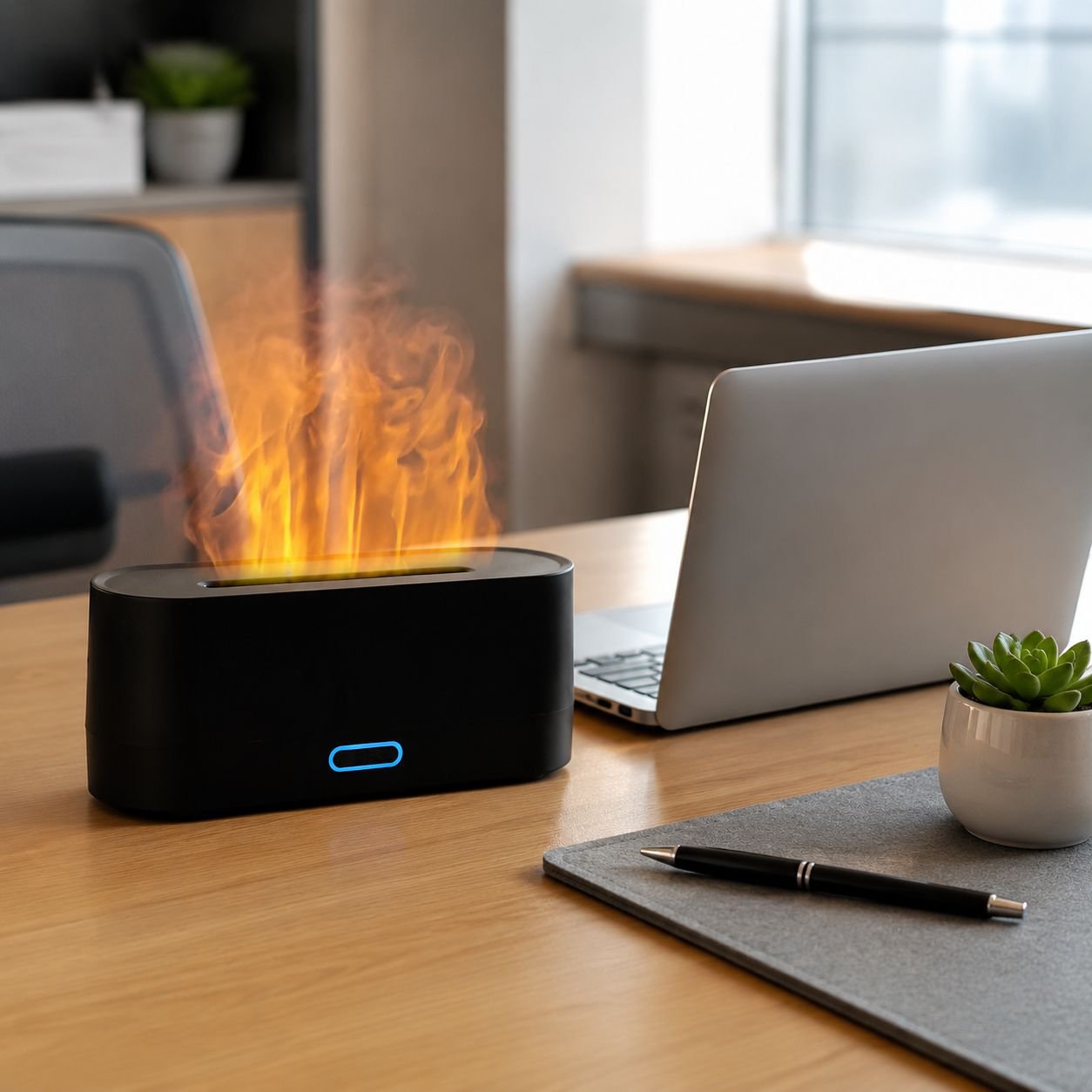 Difusor y humidificador USB de 160ml con forma de llama