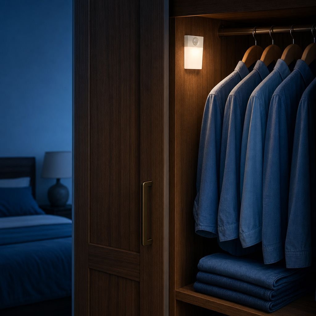 Battery powered indoor LED motion sensor lamp