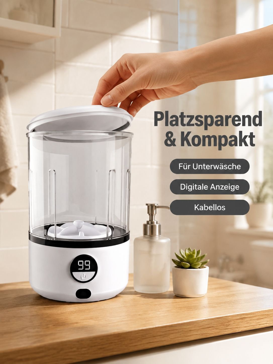 Tragbare kabellose Mini-Waschmaschine für Unterwäsche mit digitaler Anzeige, kleine Waschbecher