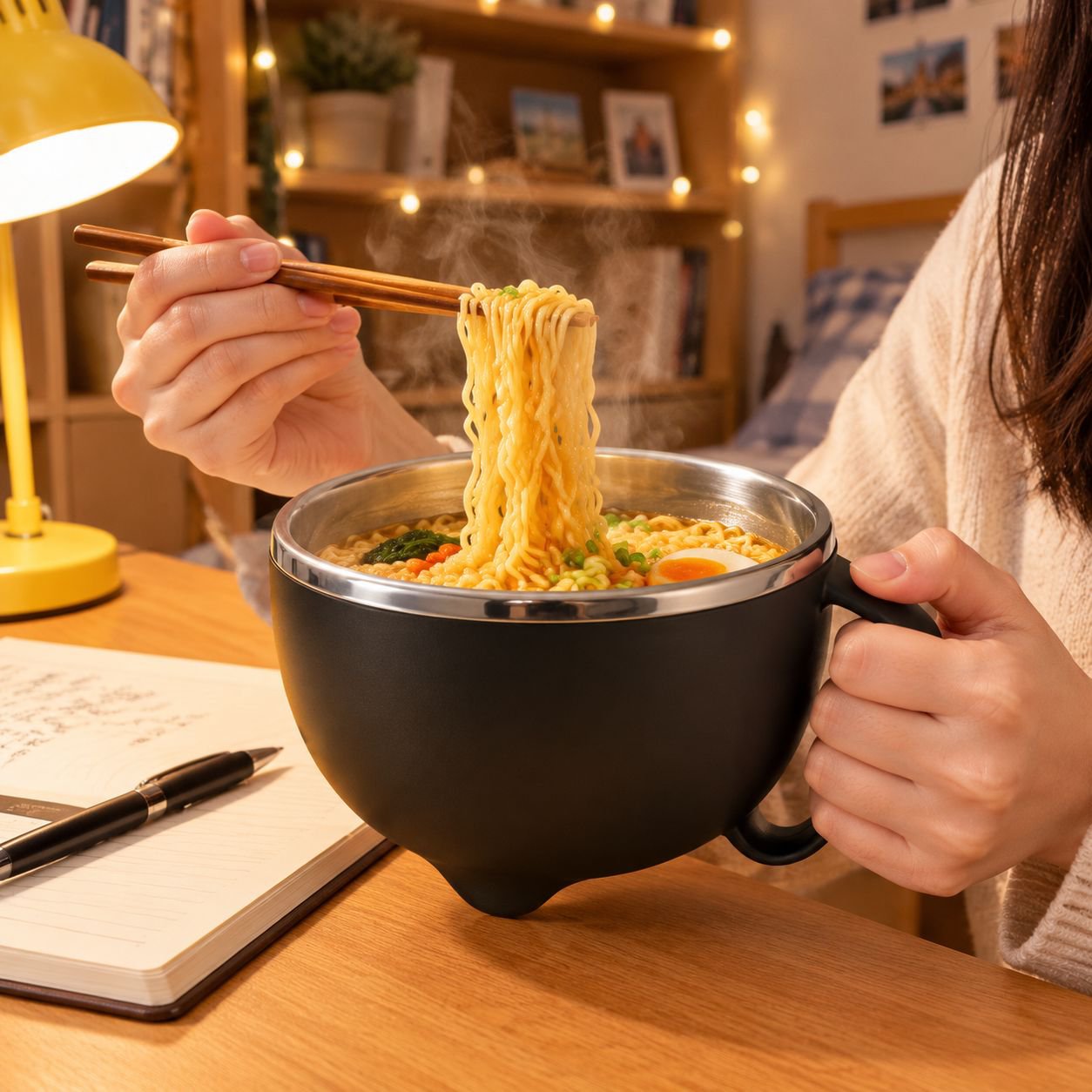 304ステンレス鋼インスタントラーメンボウル蓋付き