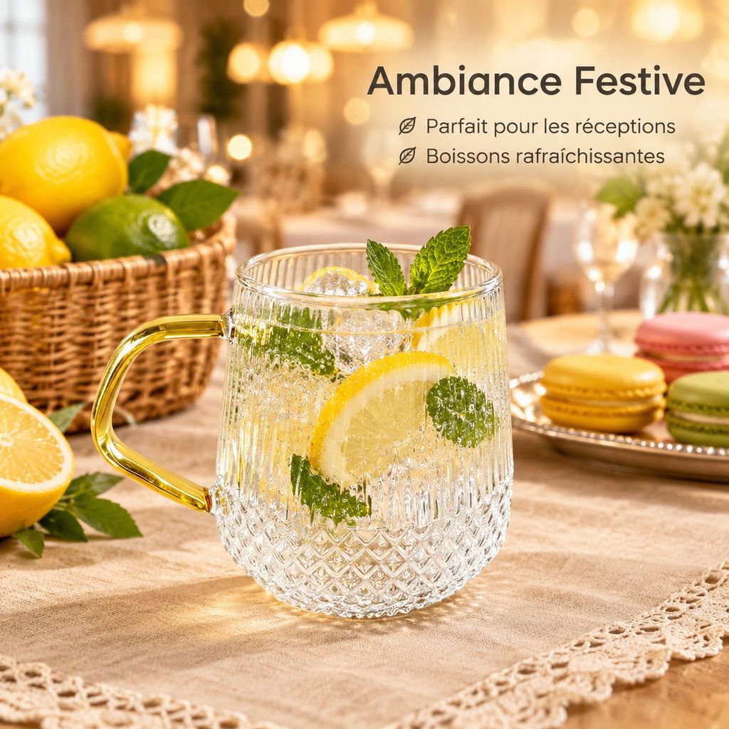 Design raffiné d’une tasse transparente avec anse