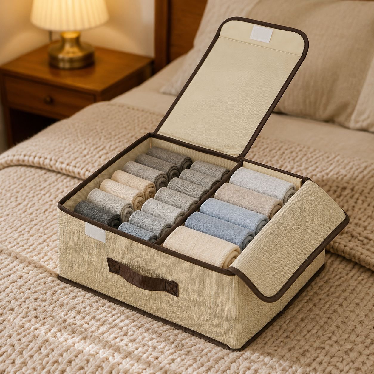 Space-saving clothes organizer under bed