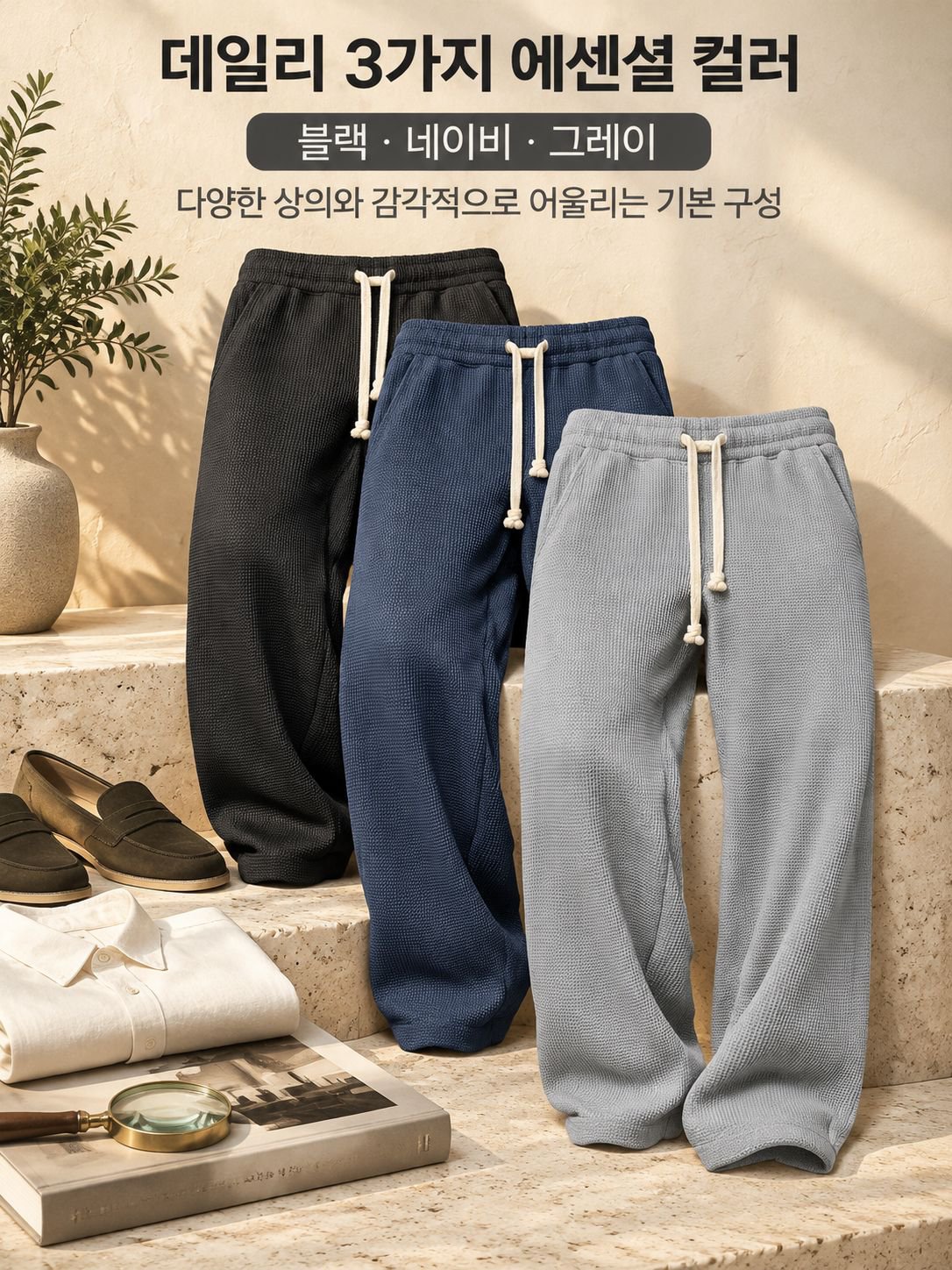 통기성이 좋고 사계절 내내 쾌적하게 입을 수 있는 캐주얼 긴바지