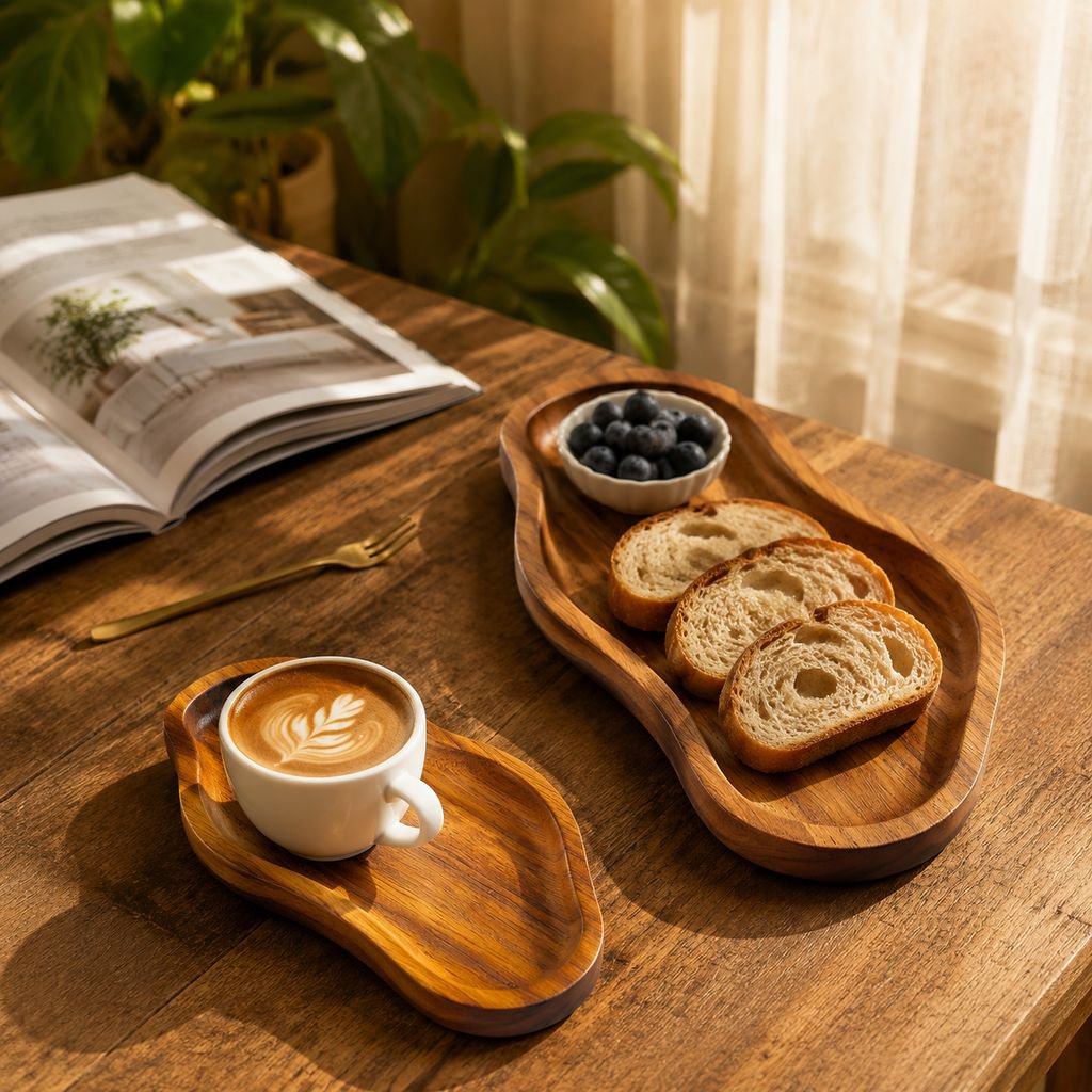 Natural wood snack tray for living room decor