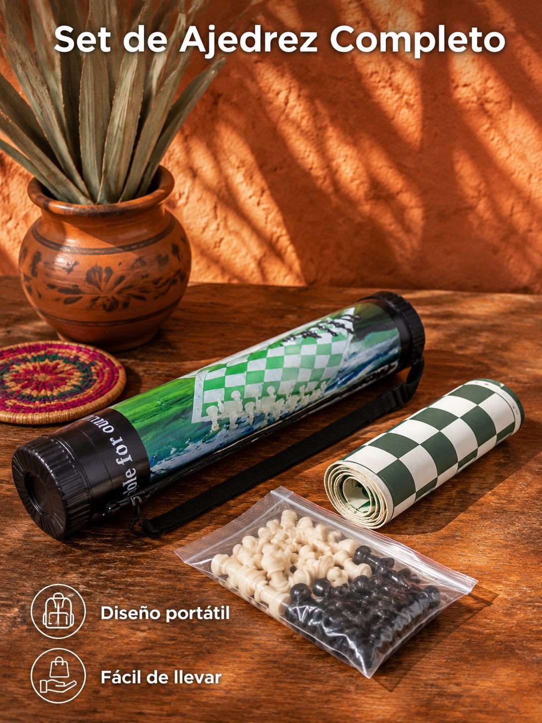 Juego de ajedrez tipo cubo portátil y plegable  con un tablero de ajedrez de cuero