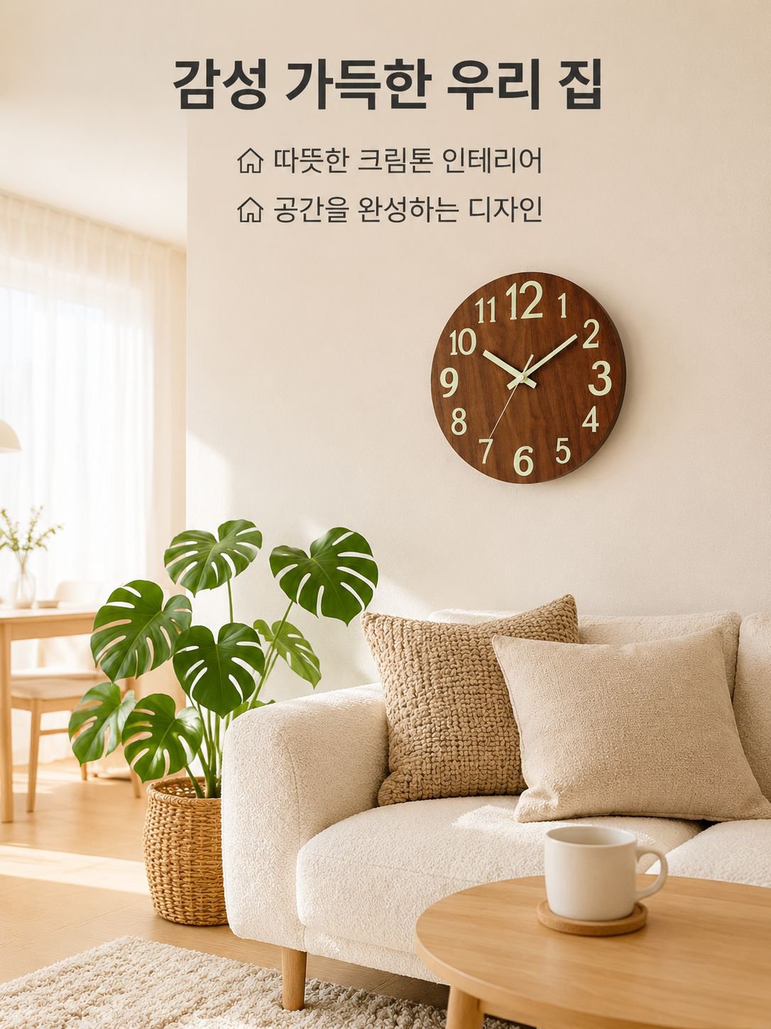 원목 발광 무소음 벽시계