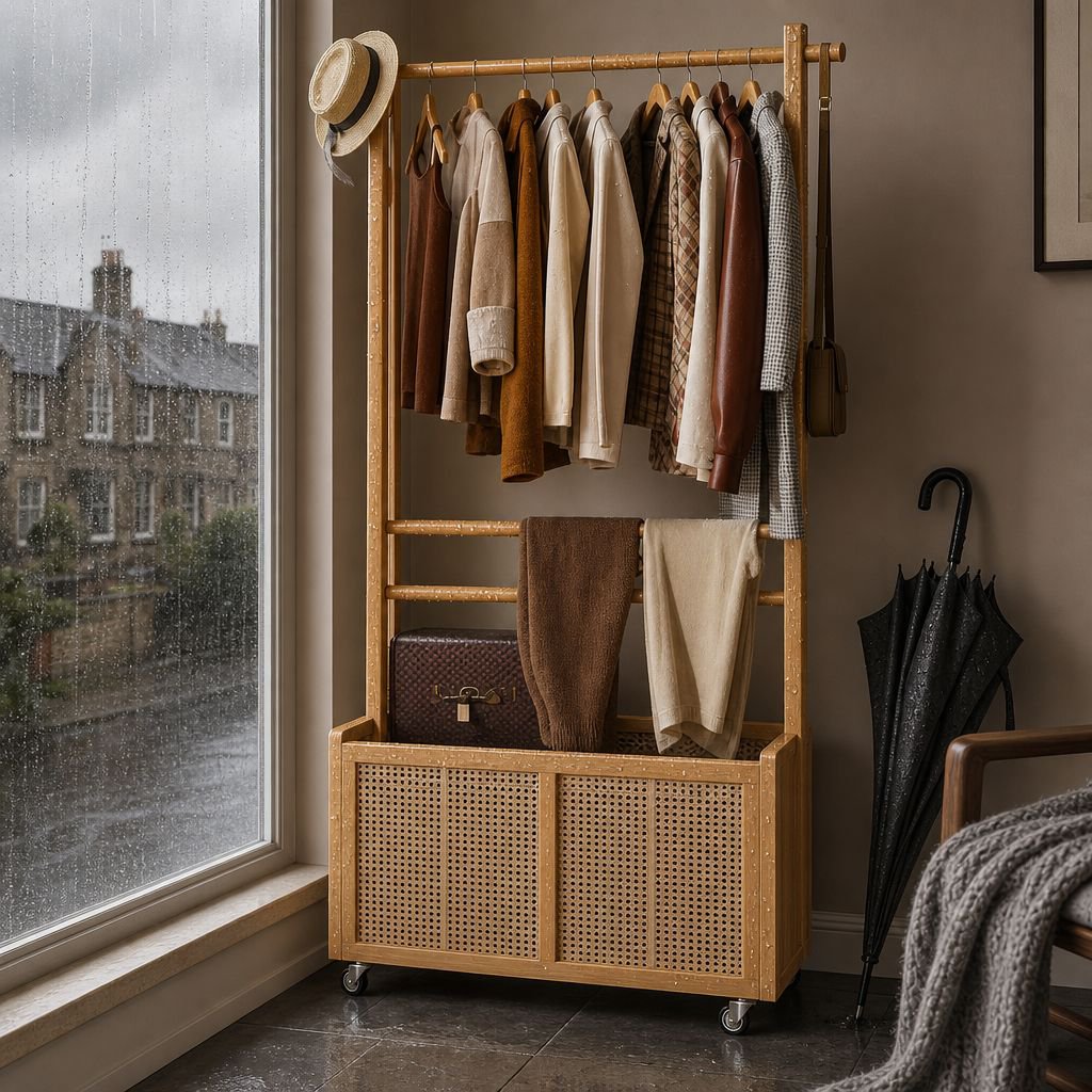 Multifunctional Solid Wood Clothes Hanger Floor Bedroom Door Drying Rack