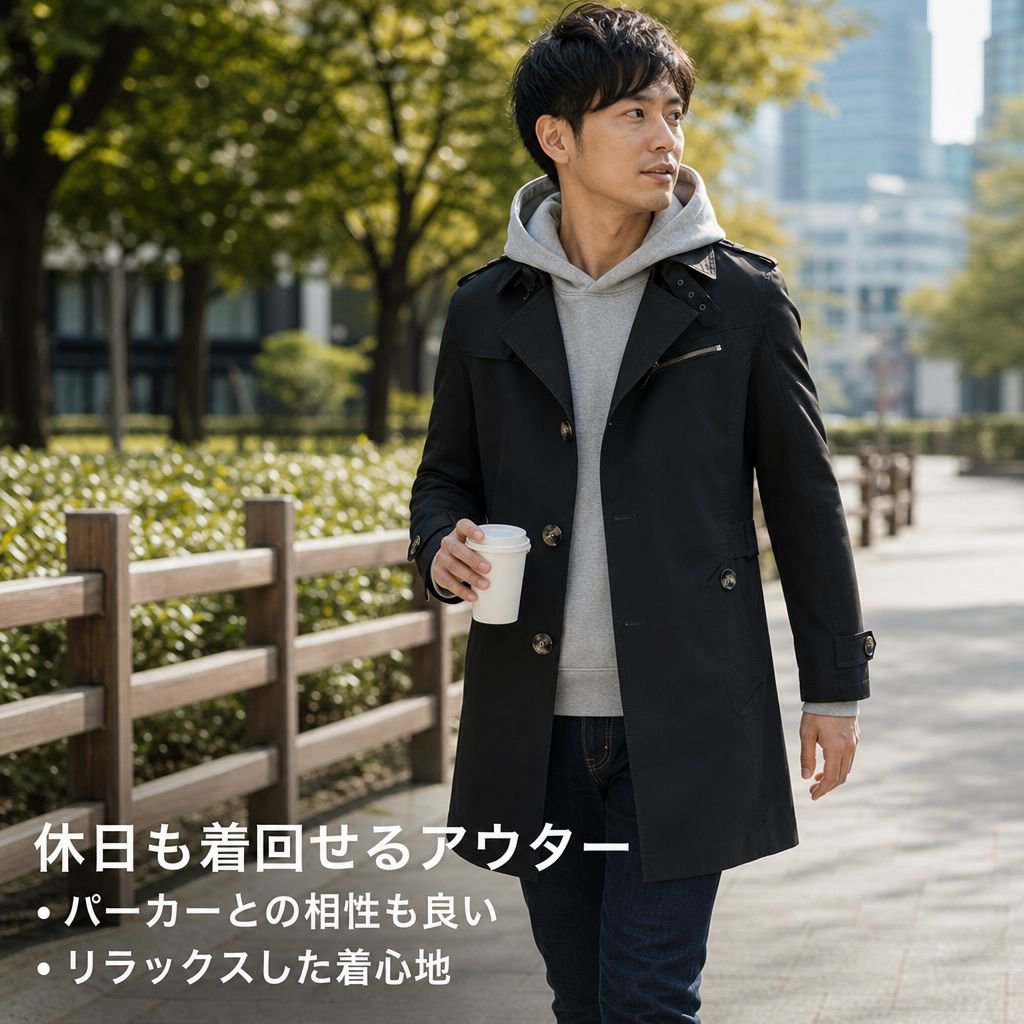 メンズ ピュアコットン ミドル丈 トレンチコート