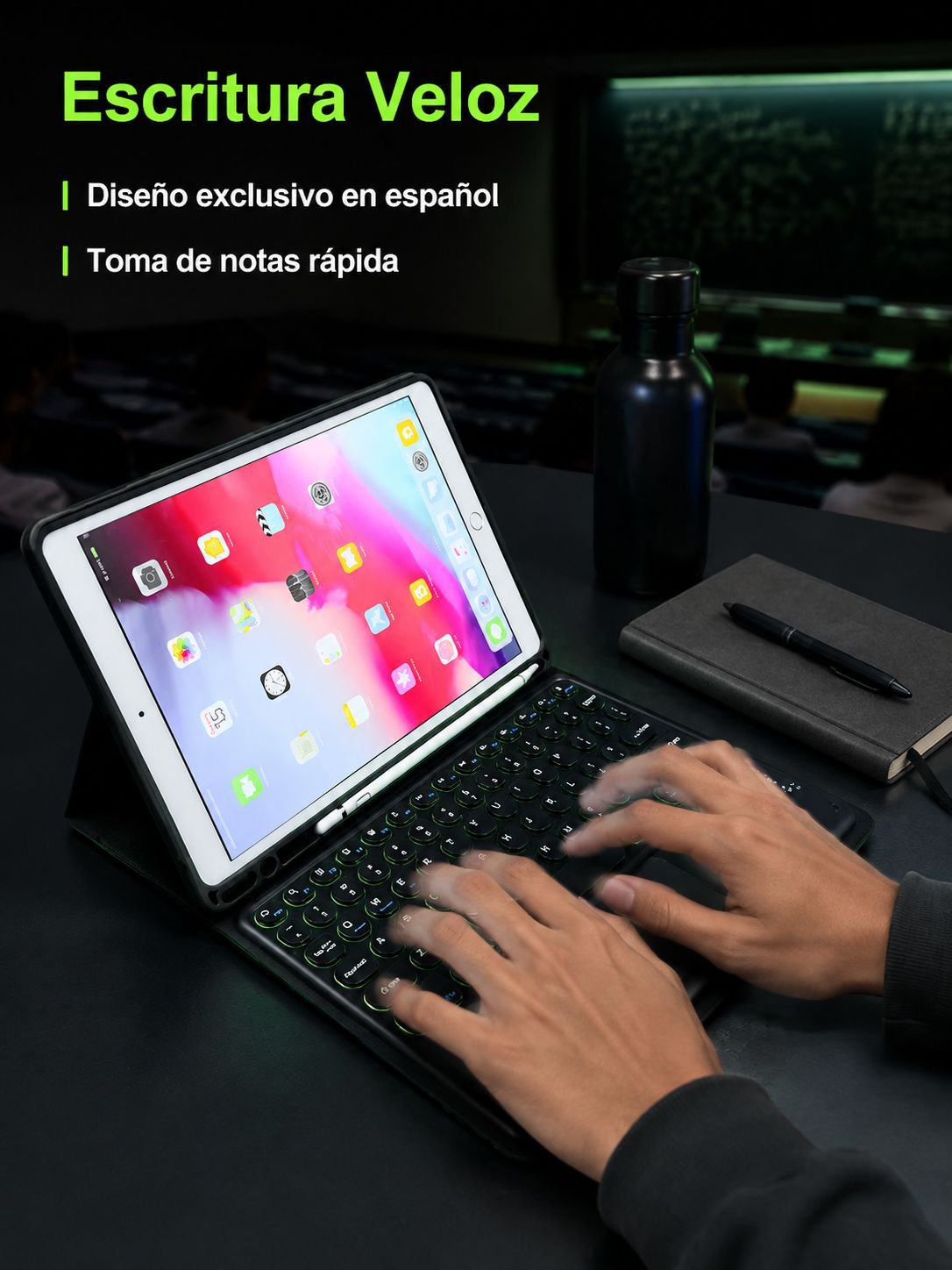 Funda para tablet con acceso a puertos y teclado táctil