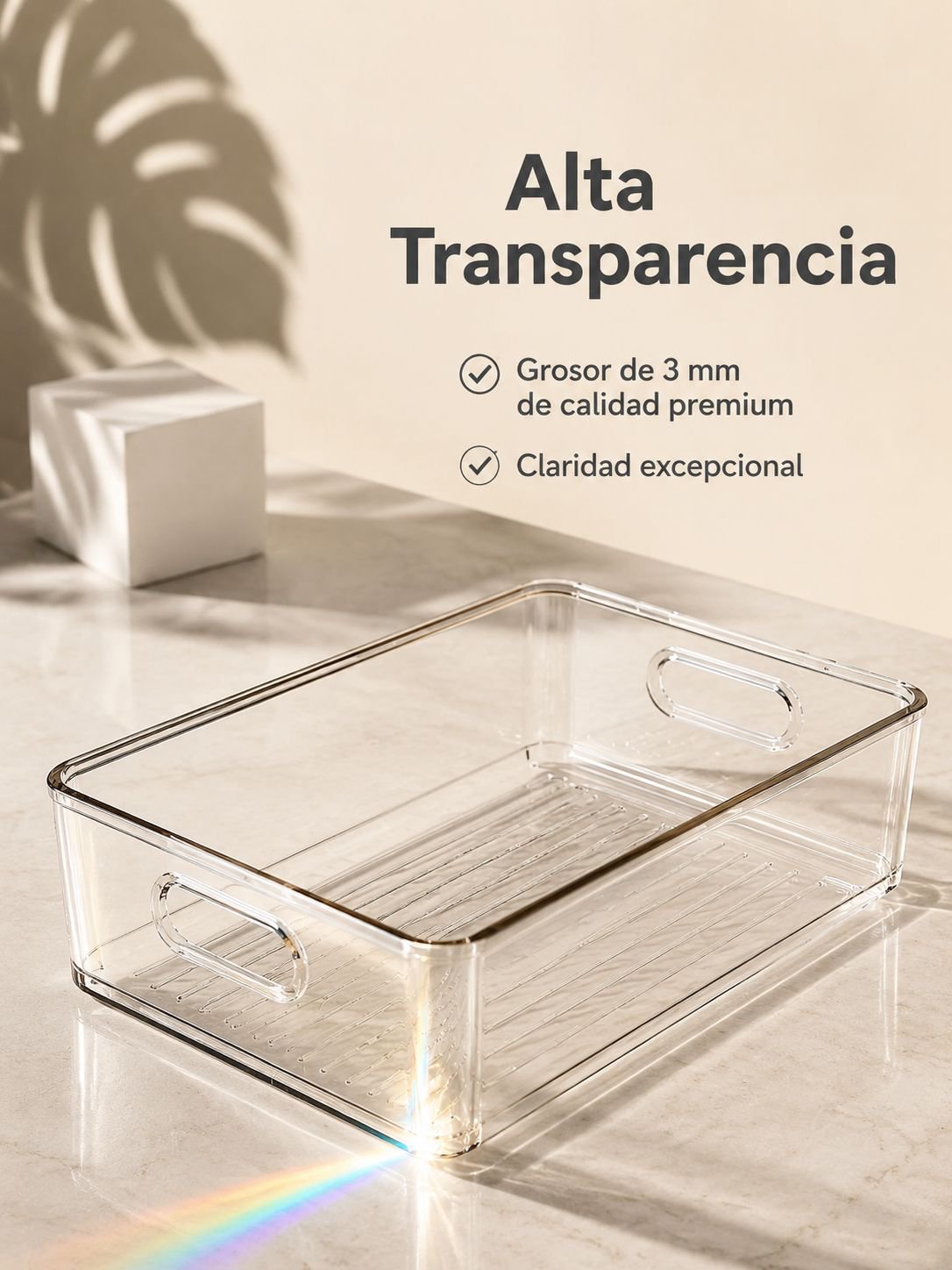 Caja de acrílico mediana de diseño moderno y transparente.