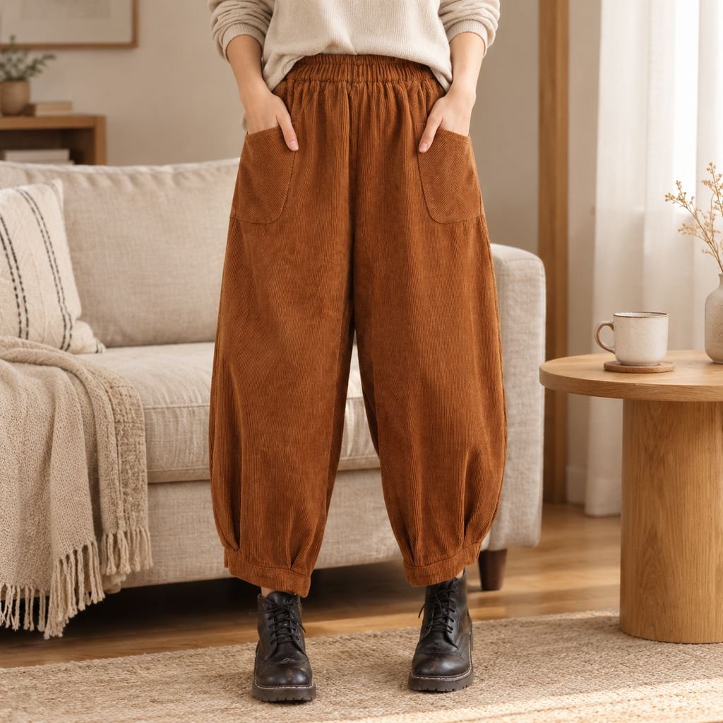 オシャレな 女性用 コーデュロイ ストレッチ ハーレムパンツ