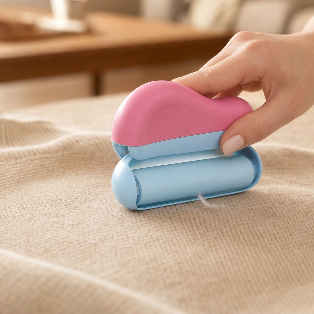 Reusable lint roller cleaning pet fur from clothes