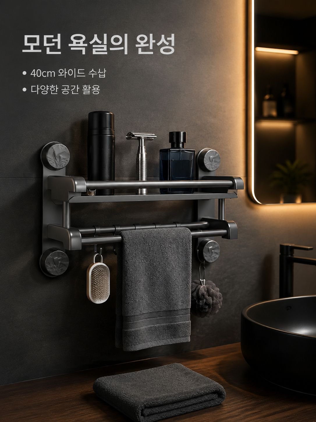 무타공 흡착 욕실 수납 선반