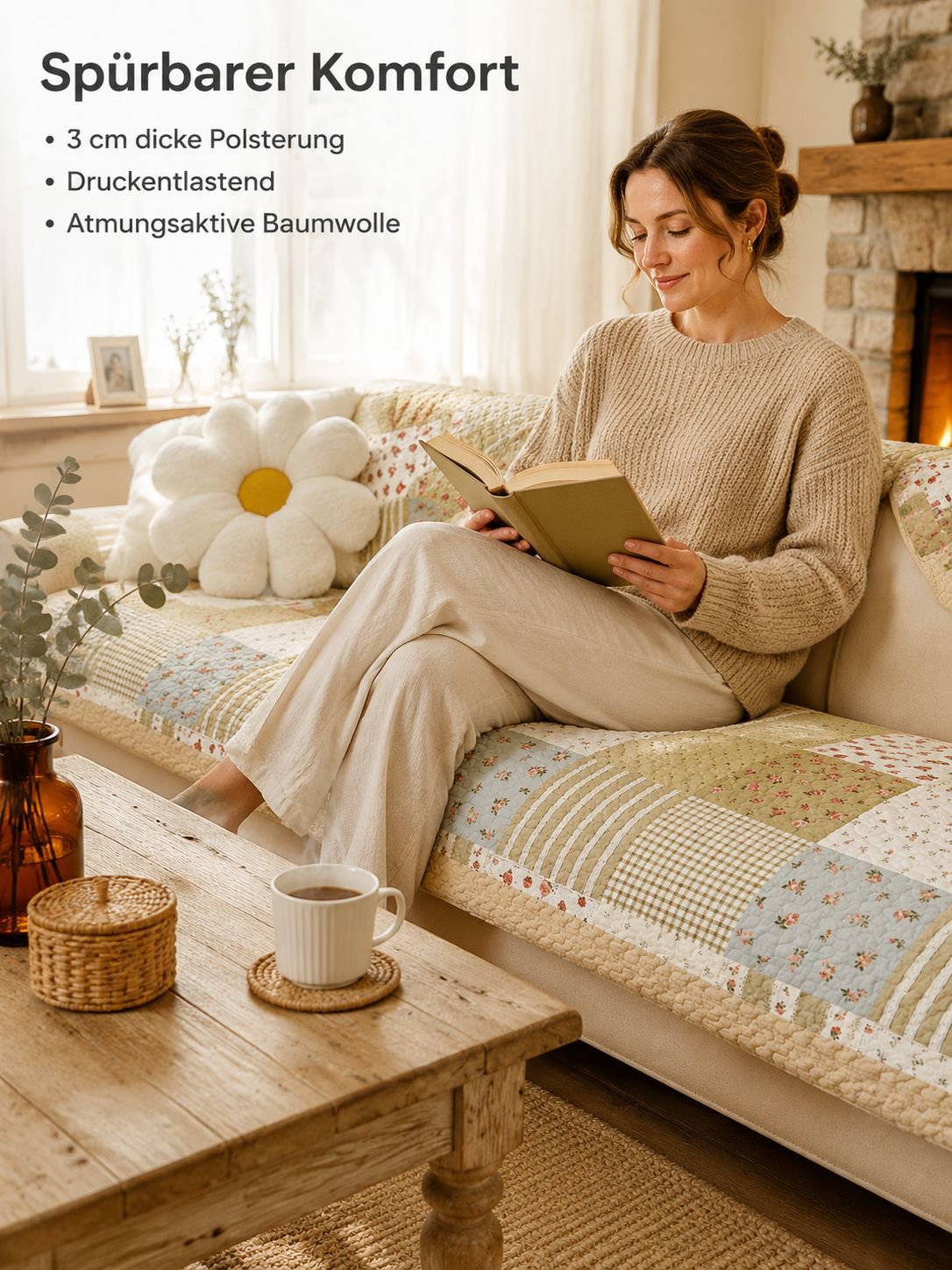 Landhausstil Baumwolle Sofaauflage ganzjährig verwendbar