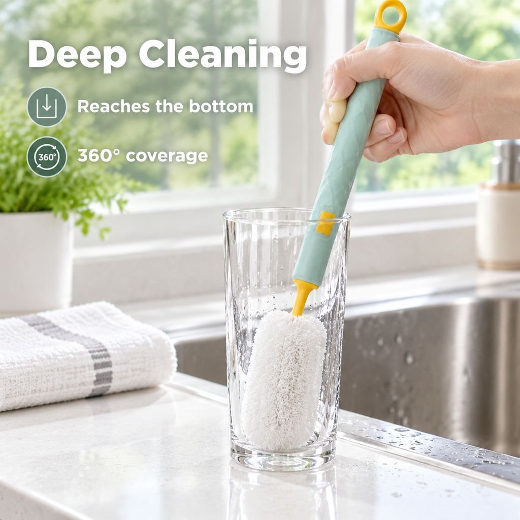 Long Handle Scouring Pad Bottle Brush Replaceable Cup Cleaning Brush for Tumblers
