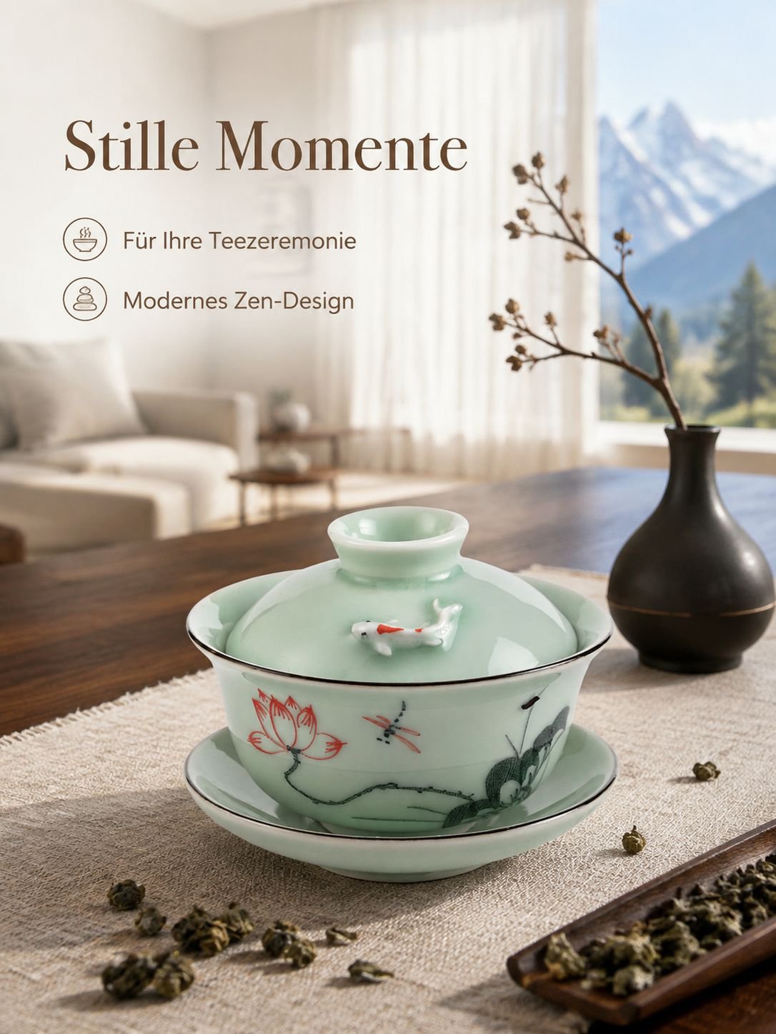 Celadon Teeschale mit Deckel, Keramiktasse