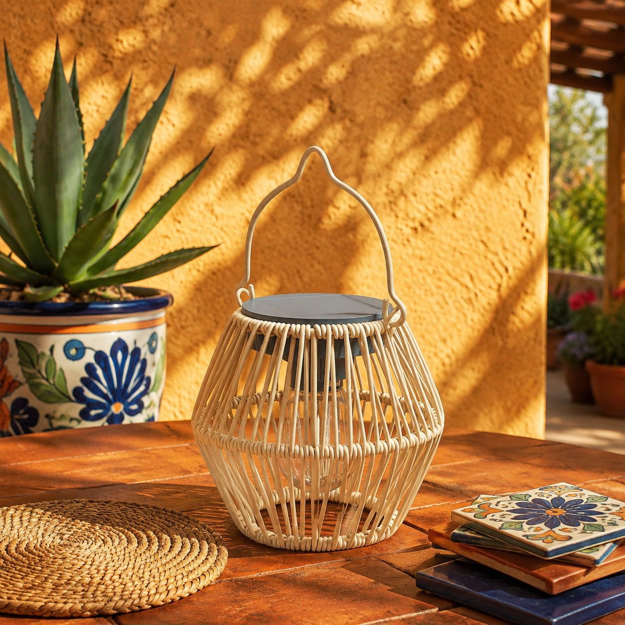 Lámpara de mesa solar impermeable de bambú para exteriores