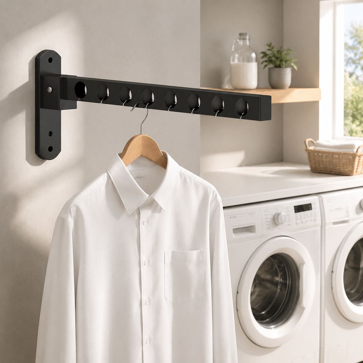 Foldable invisible clothes hanger displayed on balcony railing