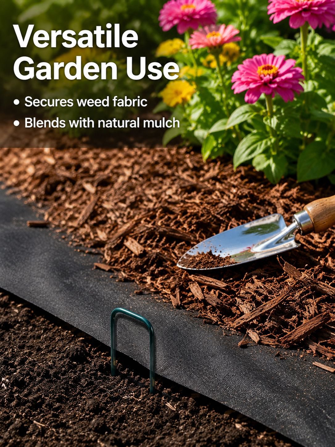 Durable ground stakes anchoring landscape fabric
