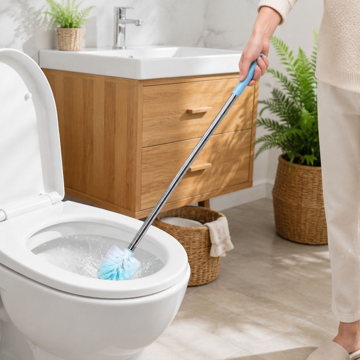 Rust-resistant bathroom toilet cleaning brush