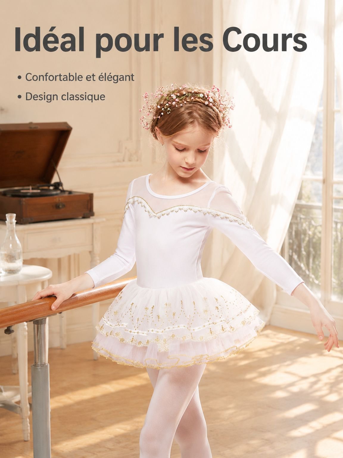 Costume de ballet à manches longues pour filles