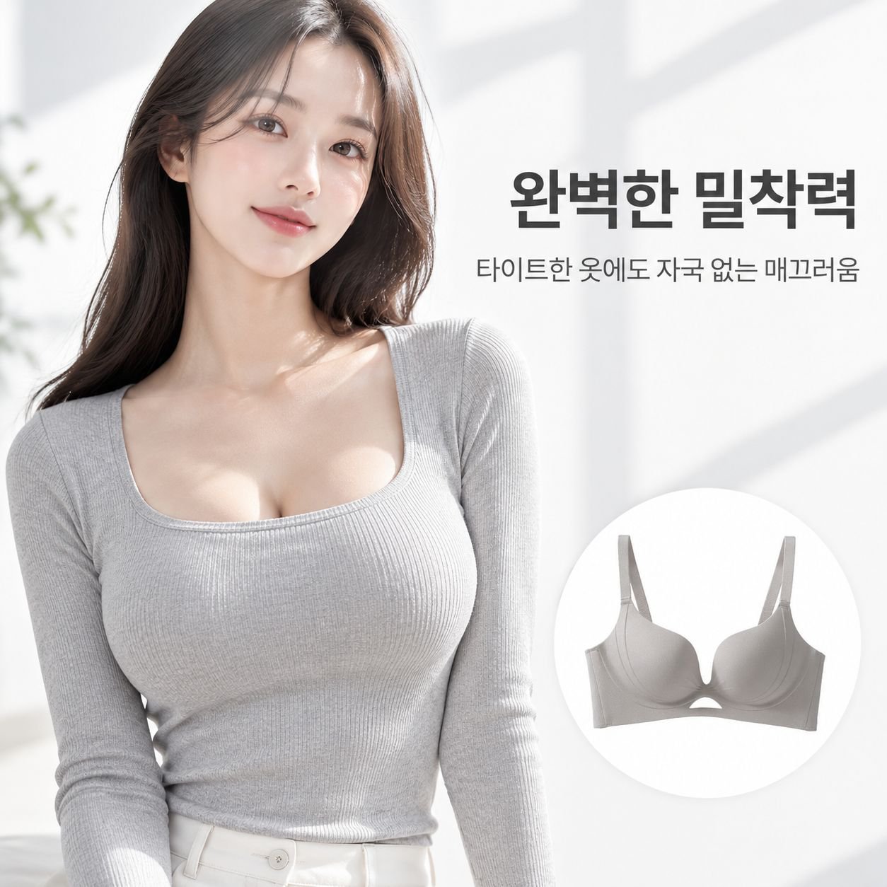 작은 가슴을 모아 커지게 하는 무봉제 무와이어 속옷