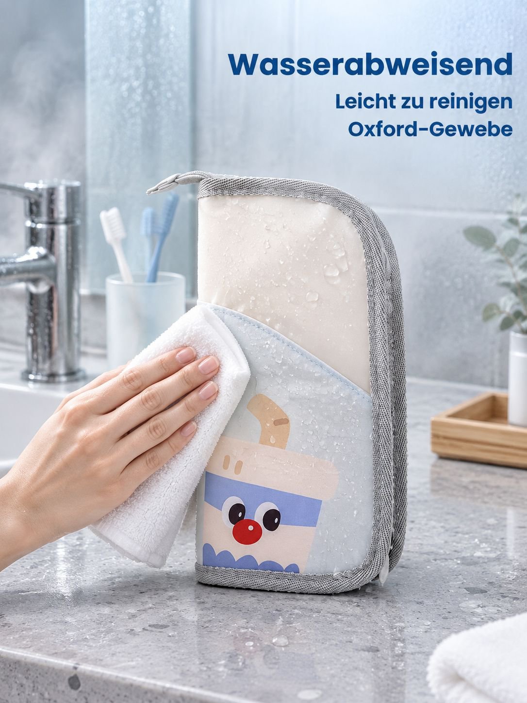 Tragbare Cartoon Make-up-Pinseltasche, für Zuhause und Reisen, Aufbewahrungstasche für Badezimmer