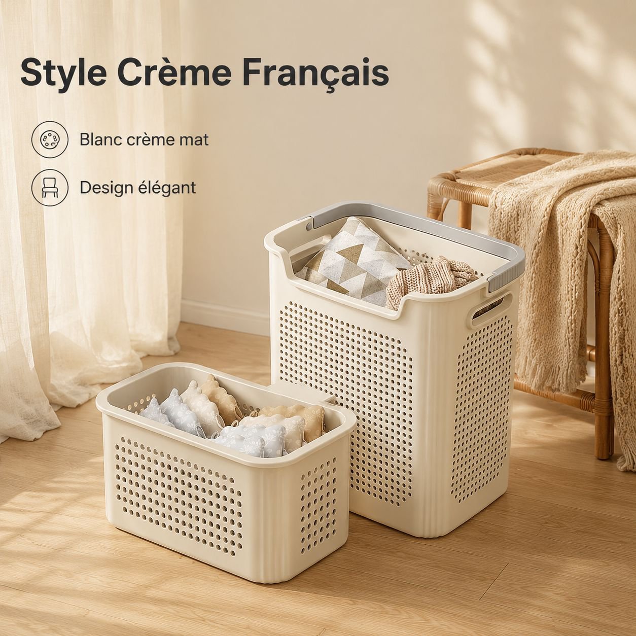 Panier à linge sale couleur crème