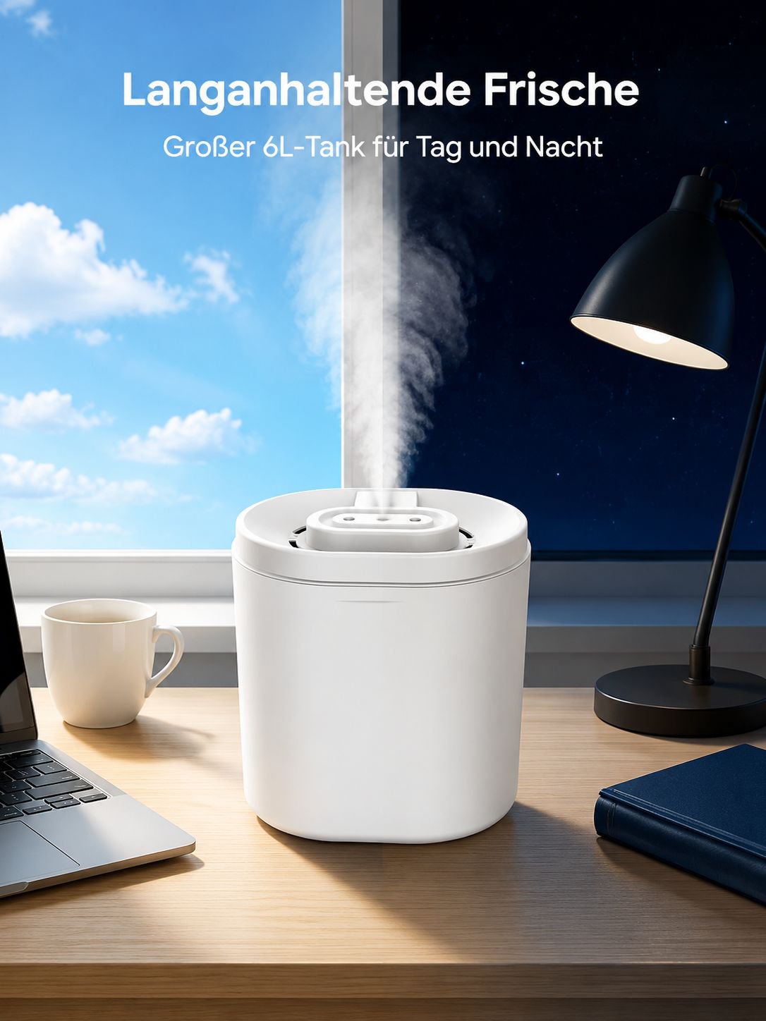 Luftbefeuchter mit LED-Stimmungslicht in modernem Raum