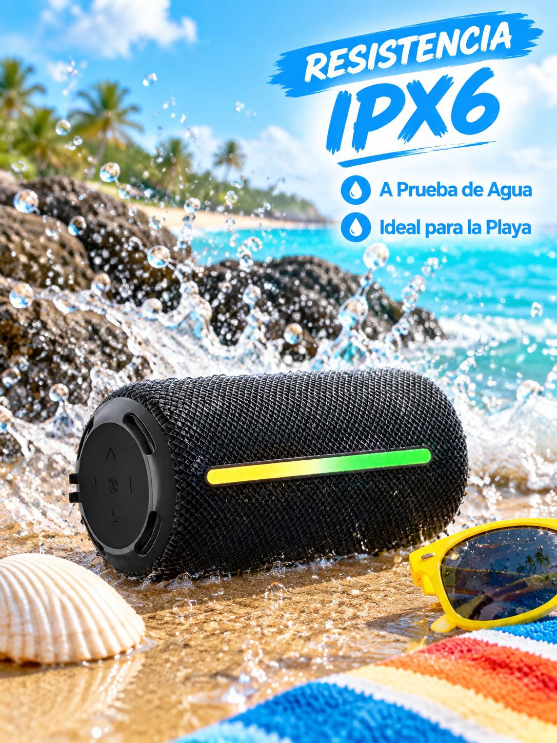 Nuevo altavoz Bluetooth 2025 con alta potencia, portátil, resistente al agua para exteriores y sonid