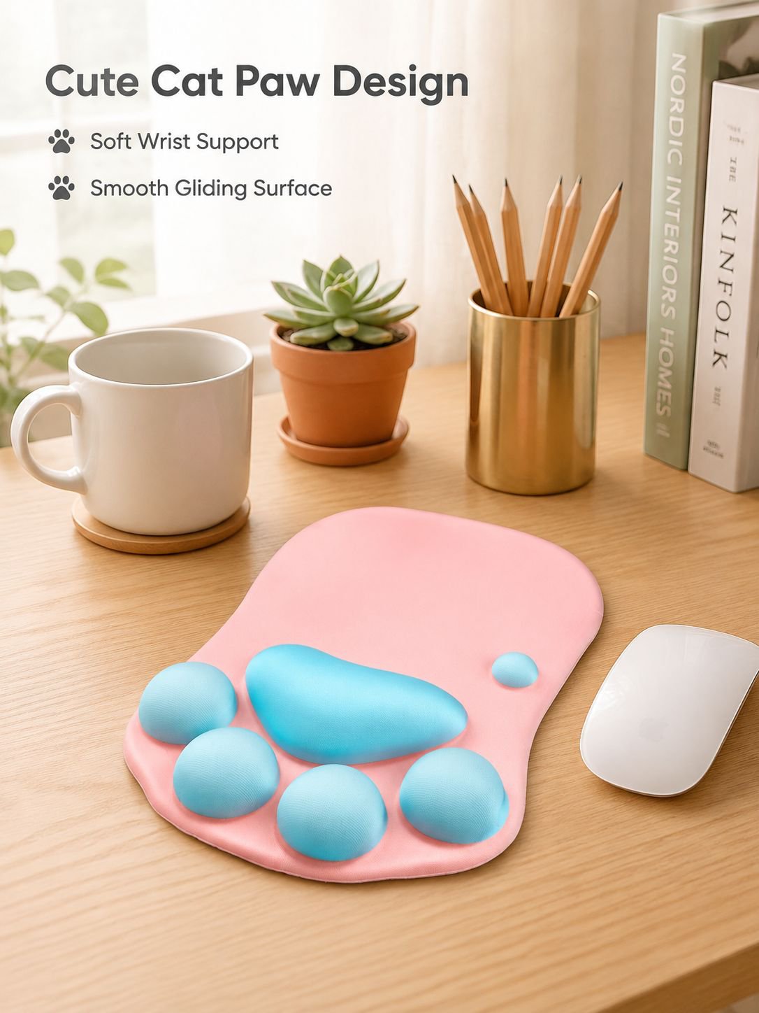 Cute and personalized silicone wrist rest mouse pad with cat paw design for computer laptops.