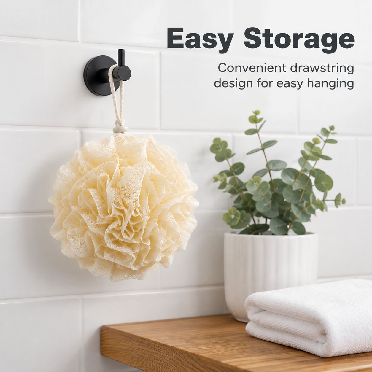 Drawstring bath ball foam net