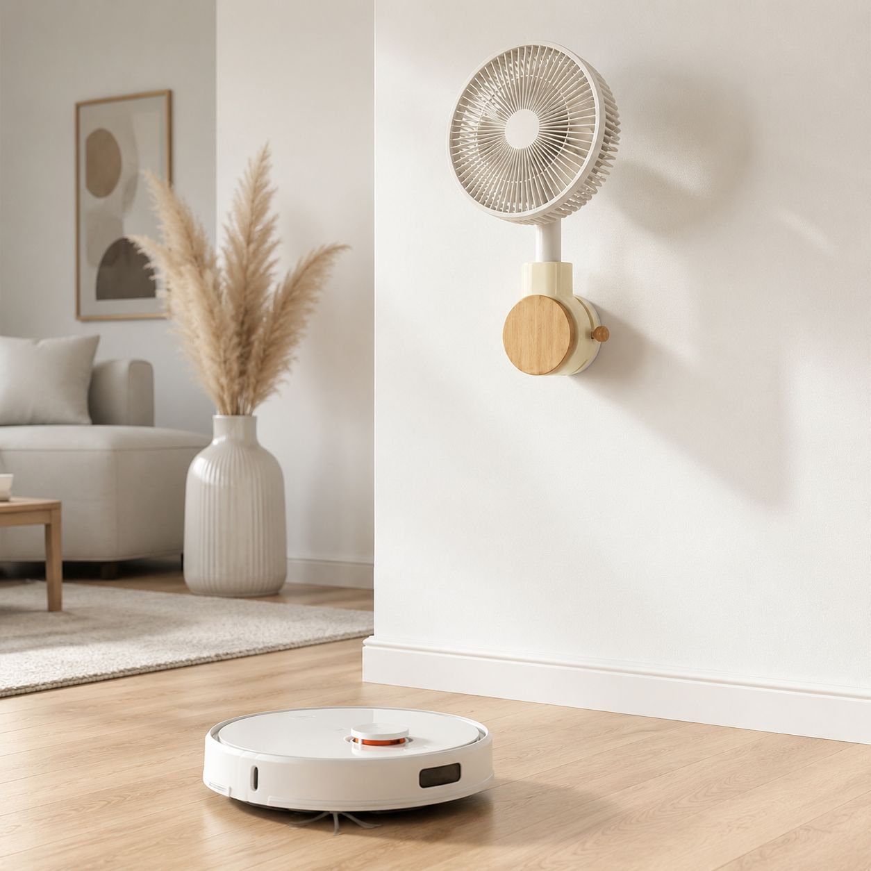 Wall-mounted rotatable storage rack for fans in living room