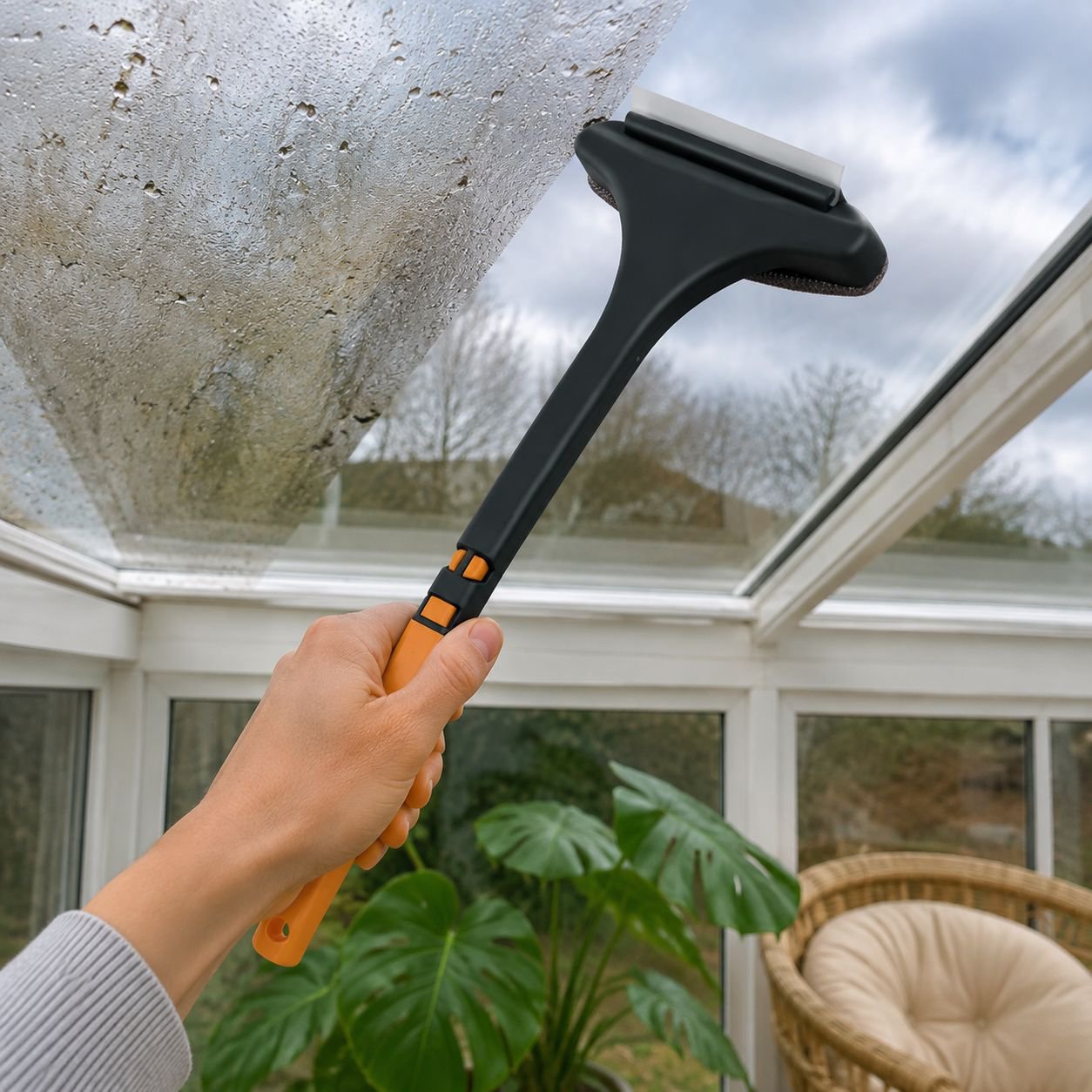 Flexible squeegee used for bathroom cleaning