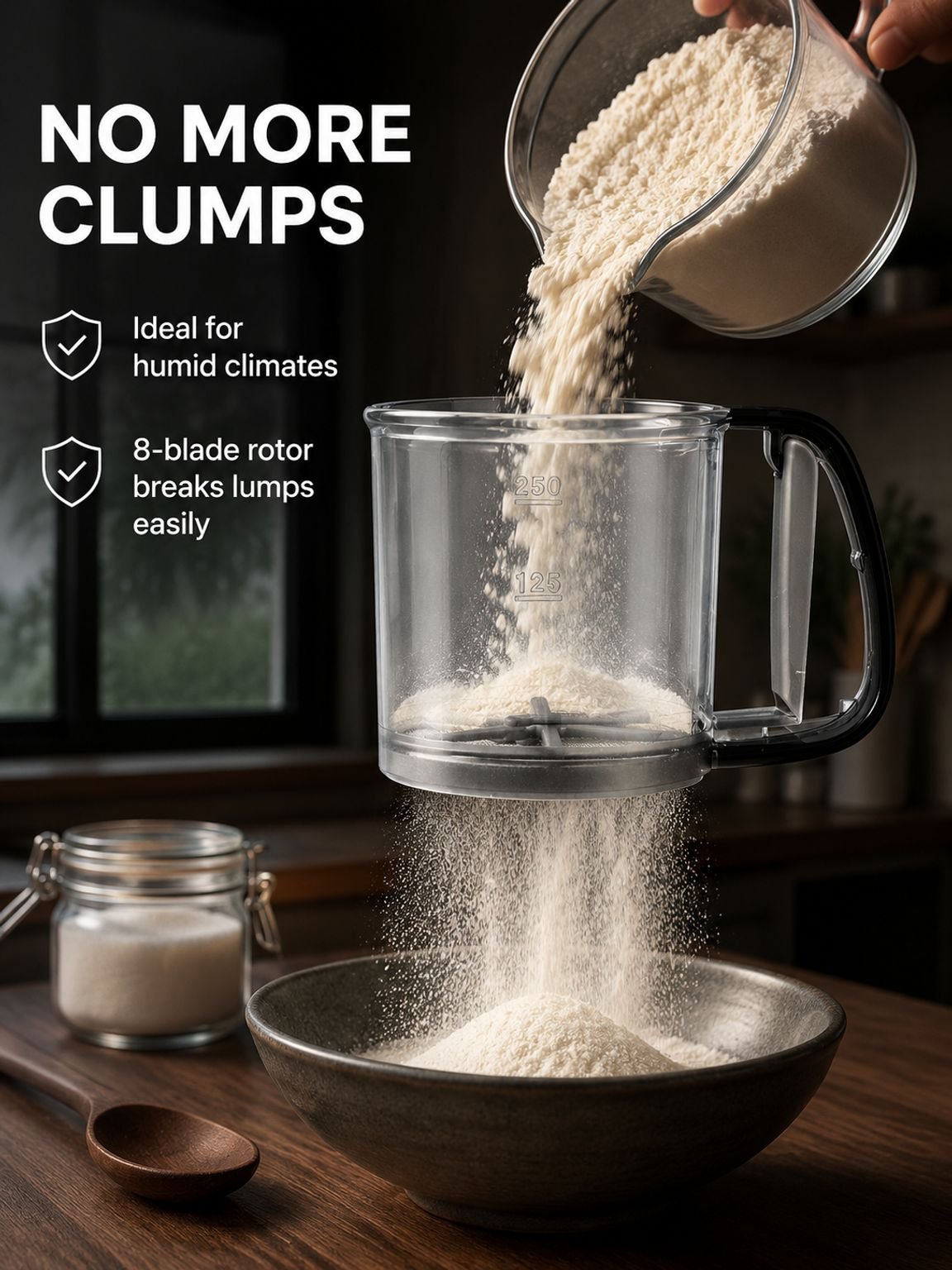 compact kitchen flour sifter for cakes bread and pastries