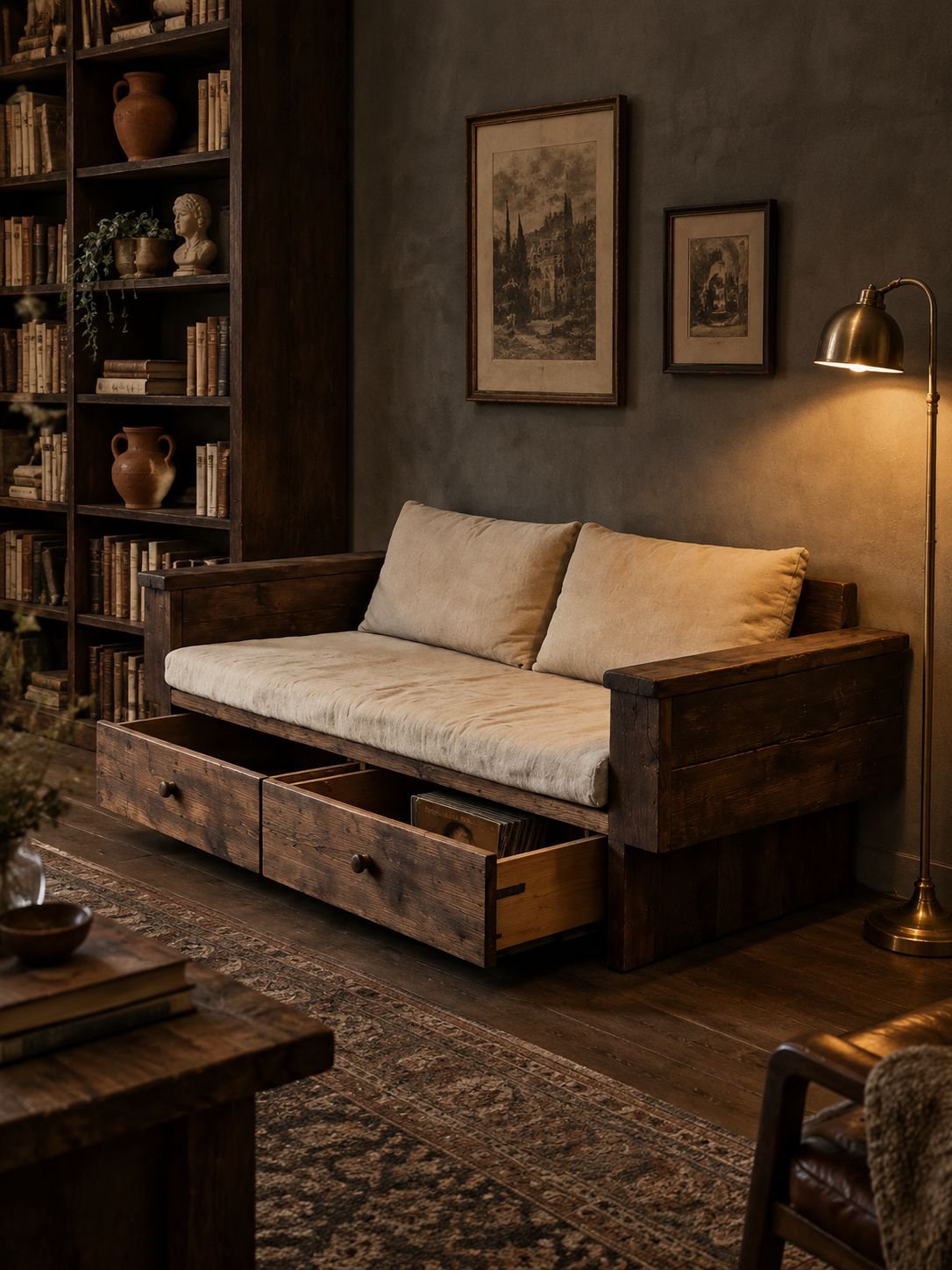 Canapé minimaliste en bois massif pour salon moderne