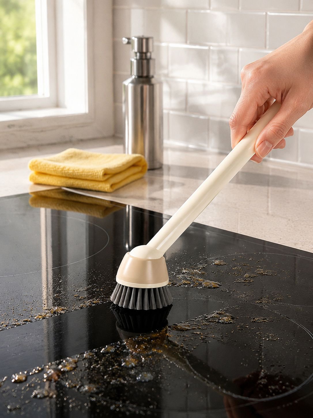 Multi-purpose kitchen cleaning brush with ergonomic design