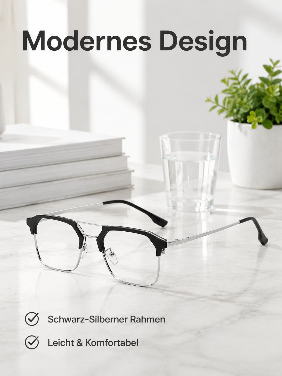Fern- und Nahsicht-Brille mit photochromatischen Gläsern und Blaulichtfilter für Kurzsichtige