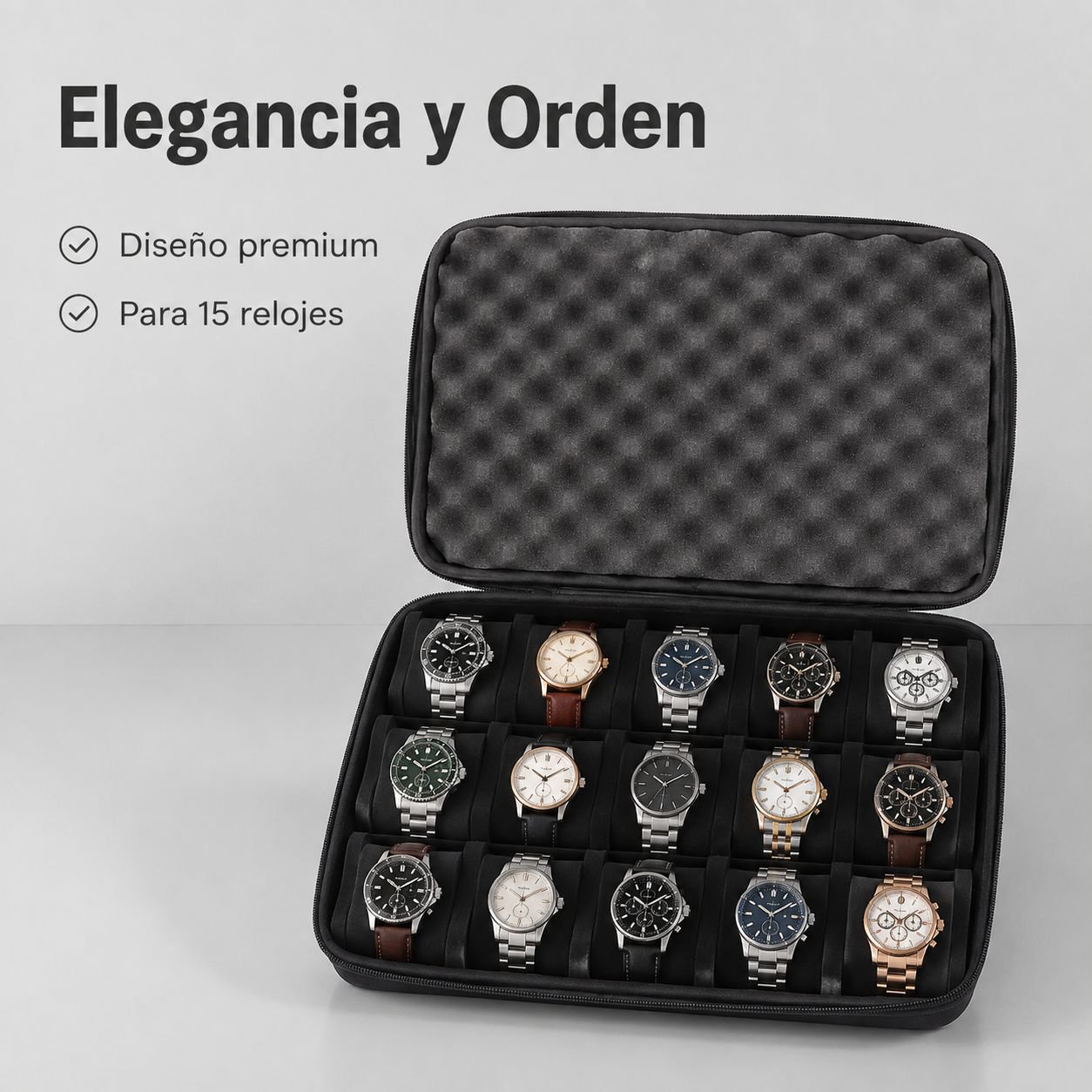 Compatible con cajas de almacenamiento de relojes de 15 ranuras.