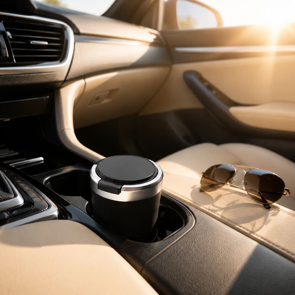 Car Ashtray with Light, Convenient One-Button Opening, Creative Personalized Car Accessory