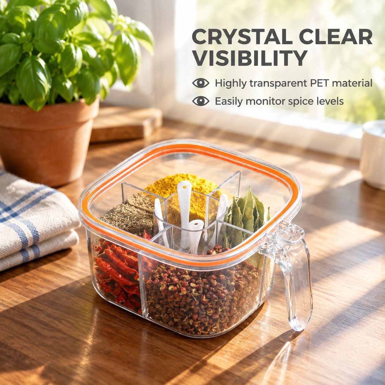 Compact clear spice organizer for storing different seasonings