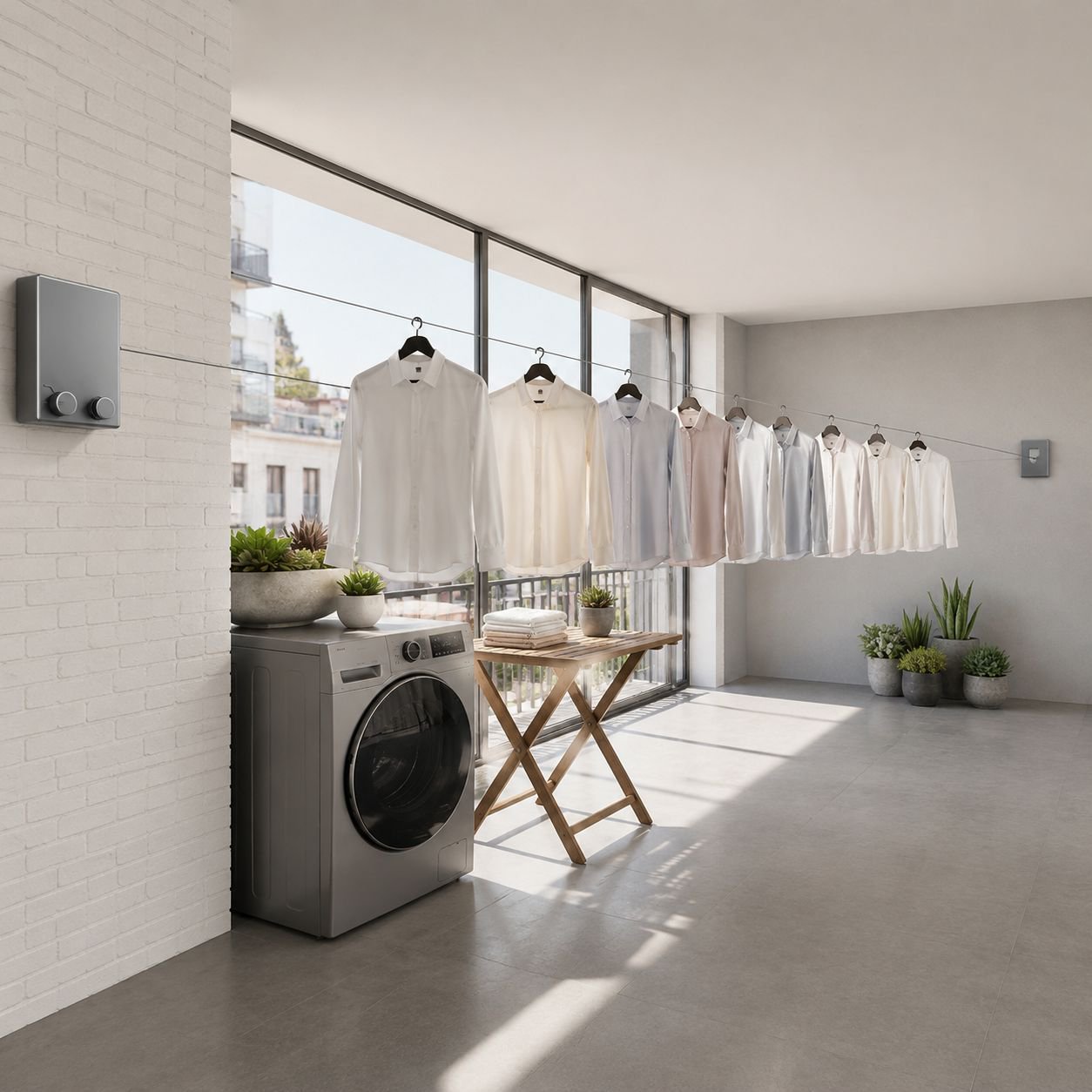 Punch-free drying rack holding wet towels and clothes