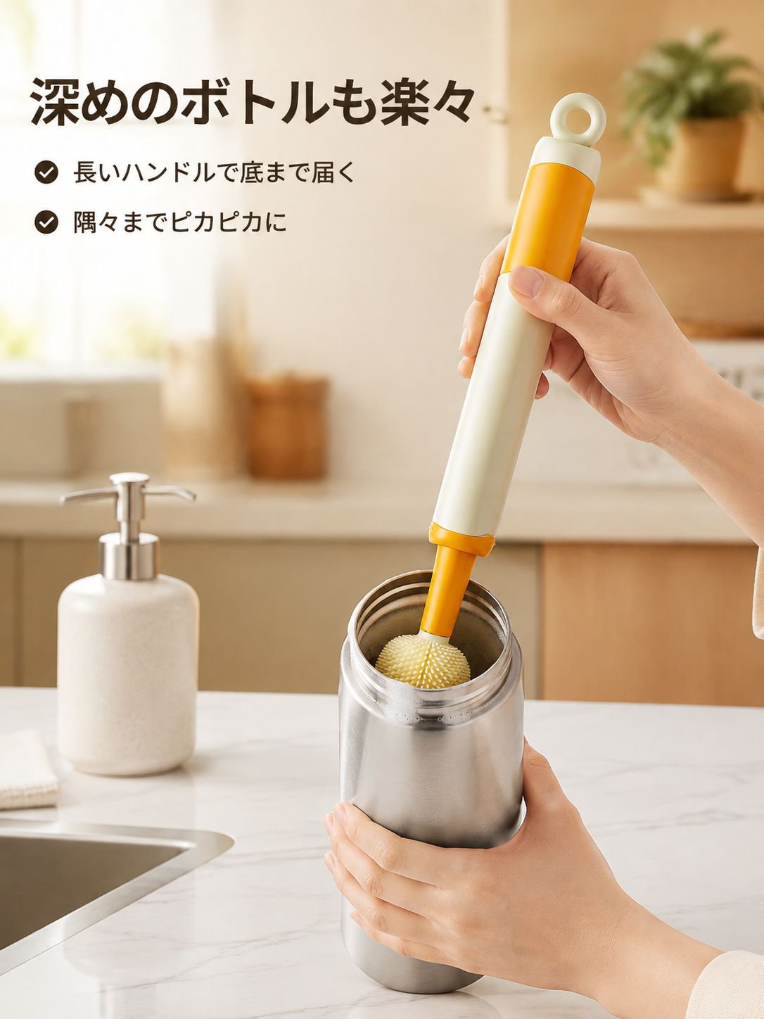 6in1ロングハンドル哺乳瓶ブラシ・水筒・魔法瓶用多機能クリーニングブラシ