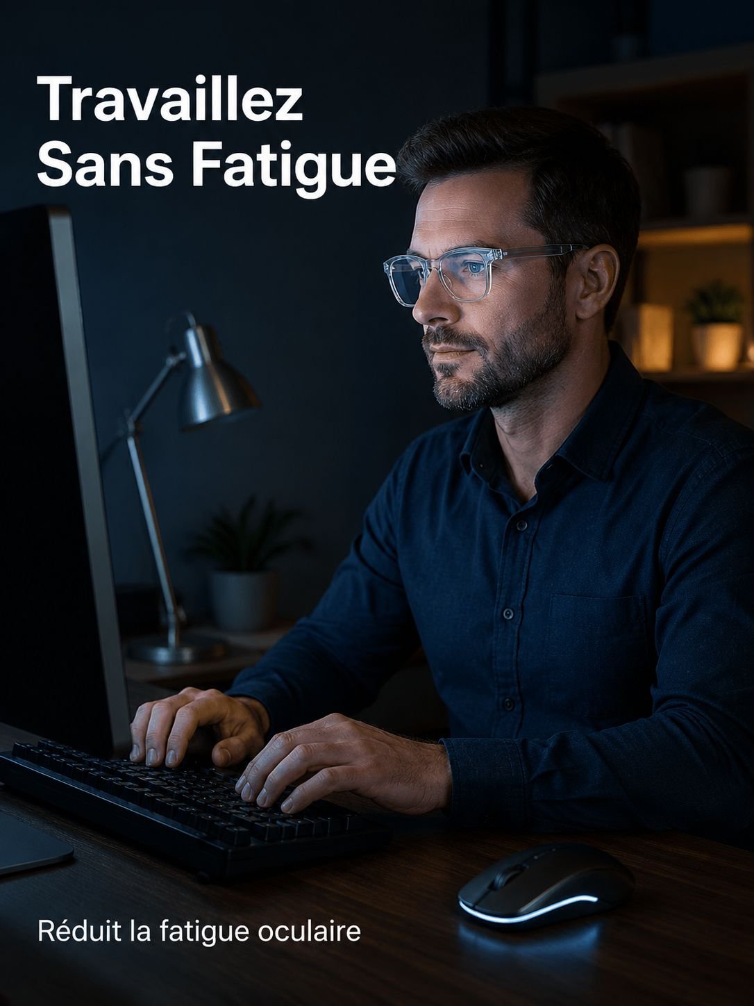 Homme utilisant des lunettes lumière bleue devant un écran
