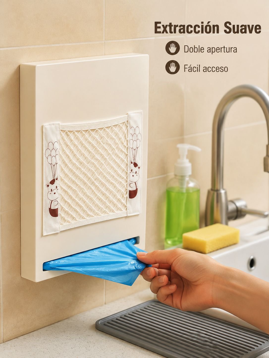 Soporte organizador multifuncional de bolsas de basura de plástico para cocina, colgante de pared