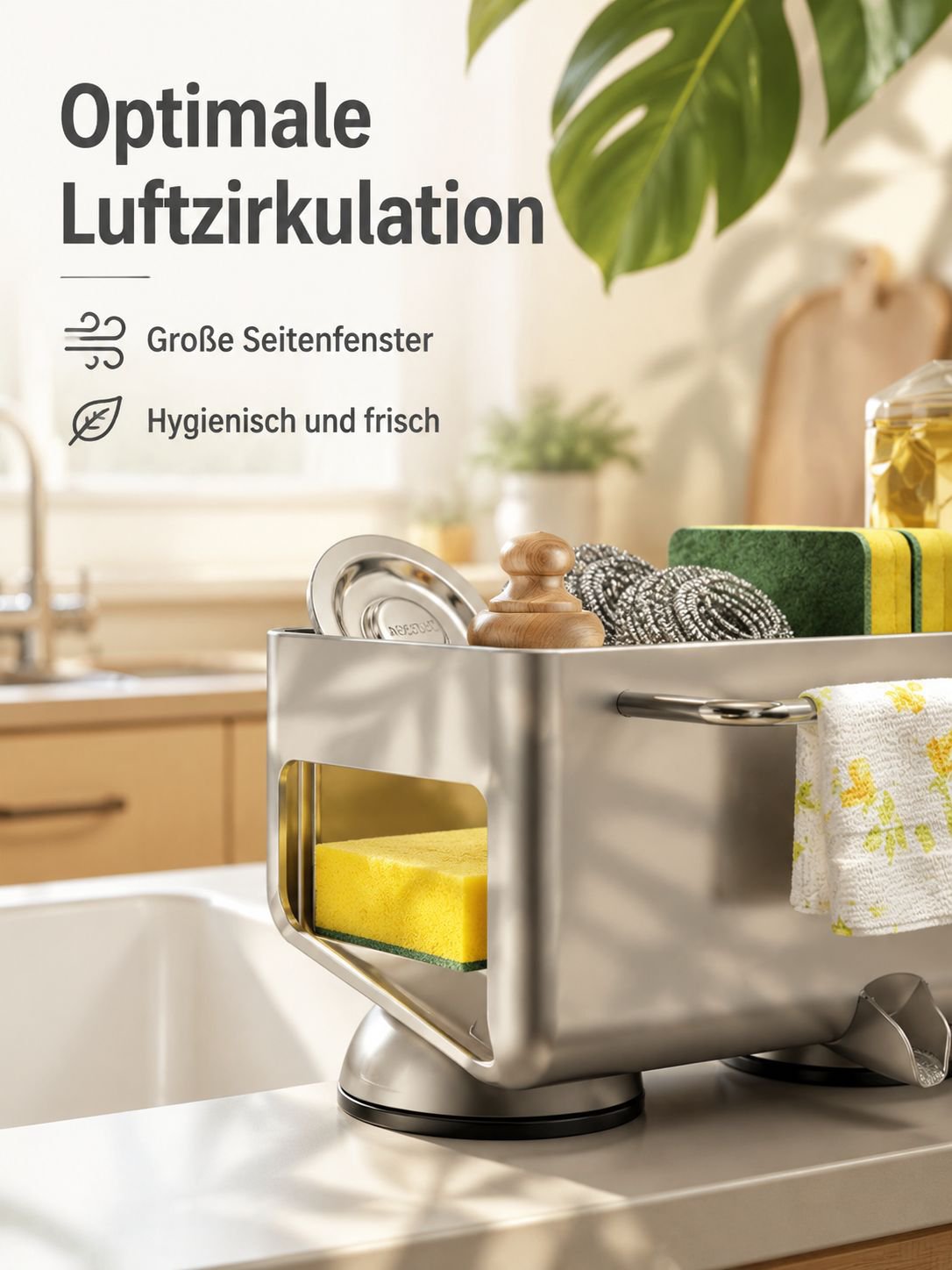 Einfach zu montierender Spültuchhalter mit Saugnapf